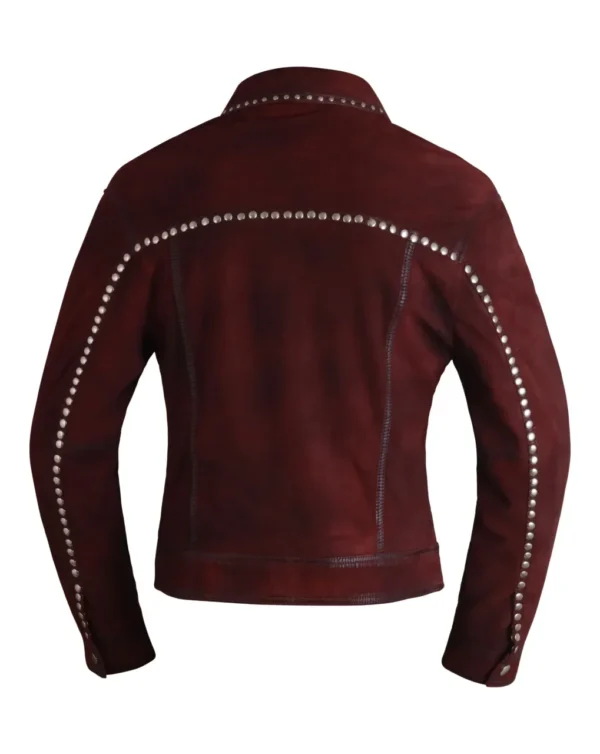 Women's Suede Studded Jacket in Deep Burgundy - Image 2