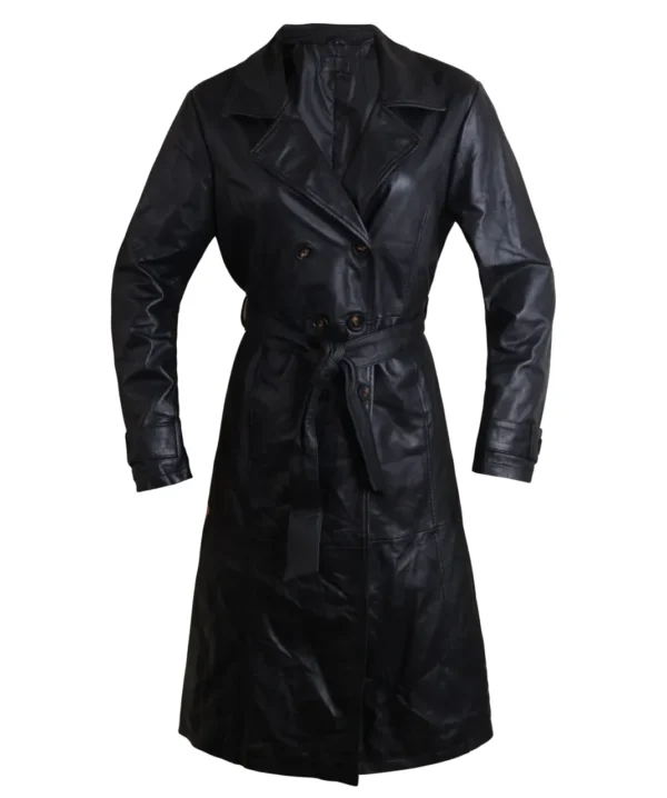 Midnight Elegance Long Leather Coat