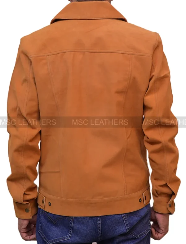 Men's Brown Suede Leather Jacket Slim fit Biker Motorcycle Jacket - Image 2