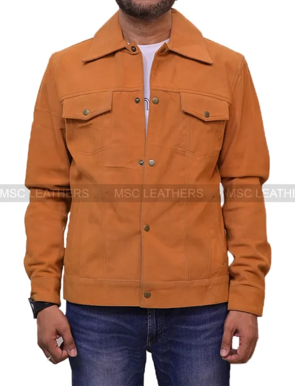 Men's Brown Suede Leather Jacket Slim fit Biker Motorcycle Jacket