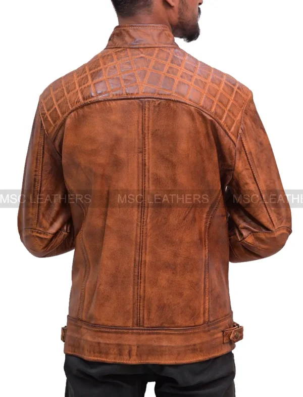 David Beckham Distressed Vintage Biker Motorcycle Mens Cafe Racer Leather Jacket - Image 2