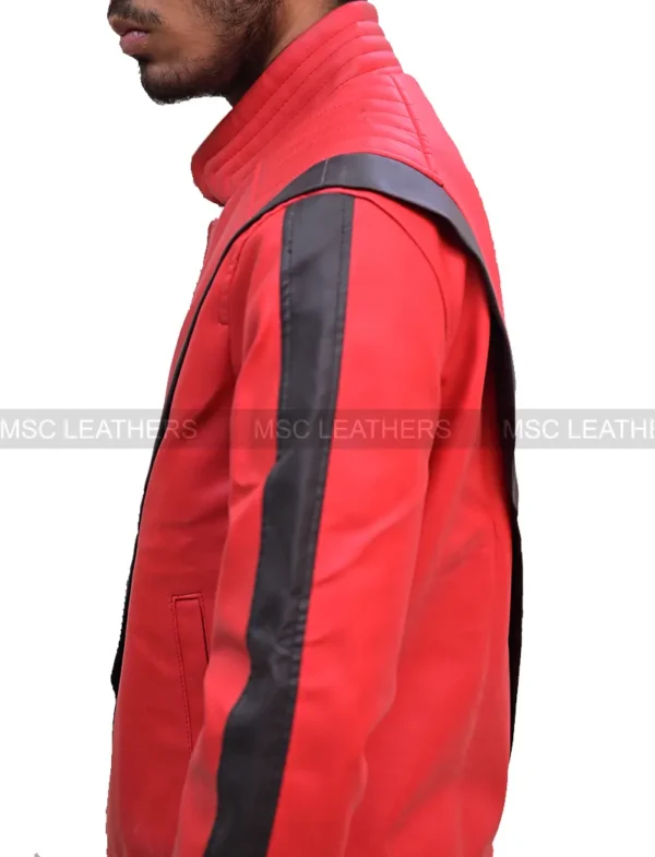 Men's Thriller Michael Jackson Real Leather Biker Retro Red Jacket - Image 3