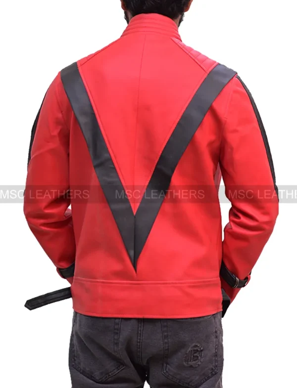 Men's Thriller Michael Jackson Real Leather Biker Retro Red Jacket - Image 2