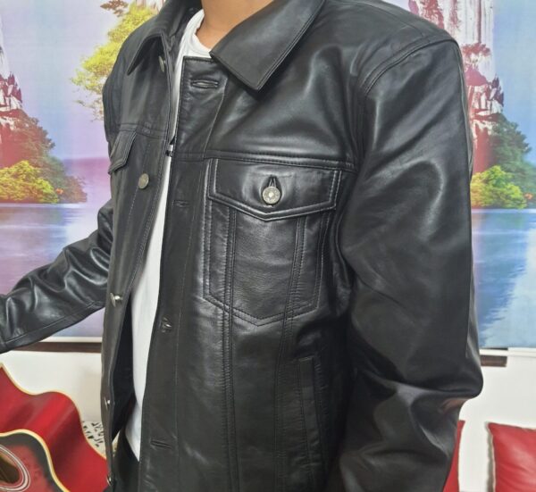 Refined Black Leather Jacket - Image 2