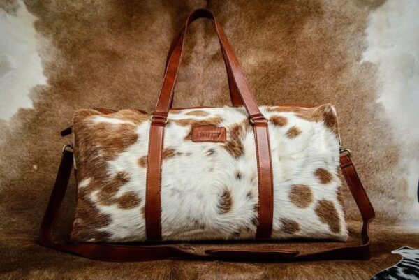 Natural Cow Hairon & Cognac Waxy Leather Duffle Bag