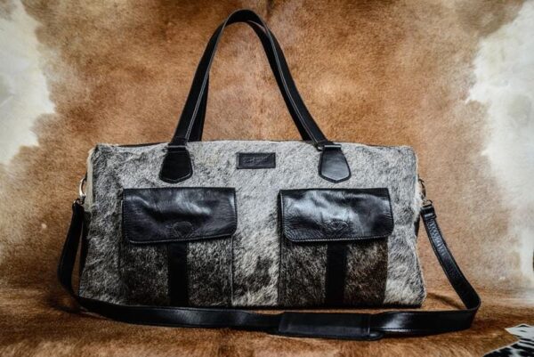 Cow Hairon & Waxy Leather Duffle Bag with Front Pocket