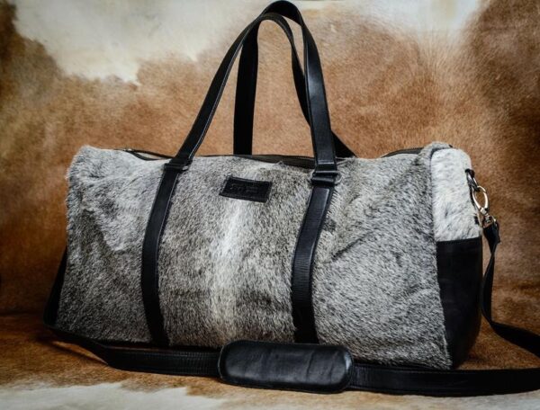 Cow Hairon & Waxy Leather Duffle Bag with Front Pocket - Image 3