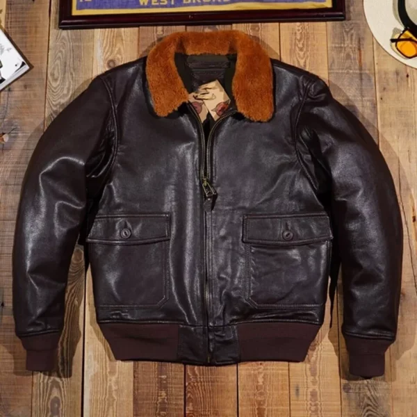 A-2 G-1 Brown Distressed Leather Bomber Jacket - Men's Air Force Aviator - Image 2