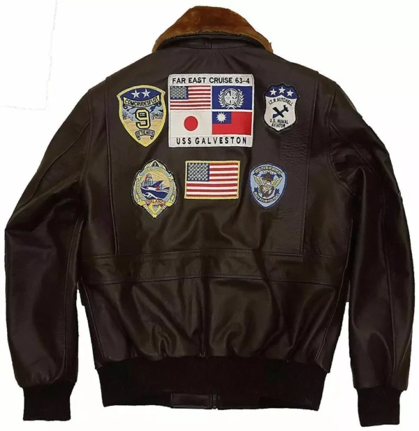 Tom Cruise Top Gun Pete Maverick Fur Bomber Flying Flight Leather Jacket For Men - Image 2