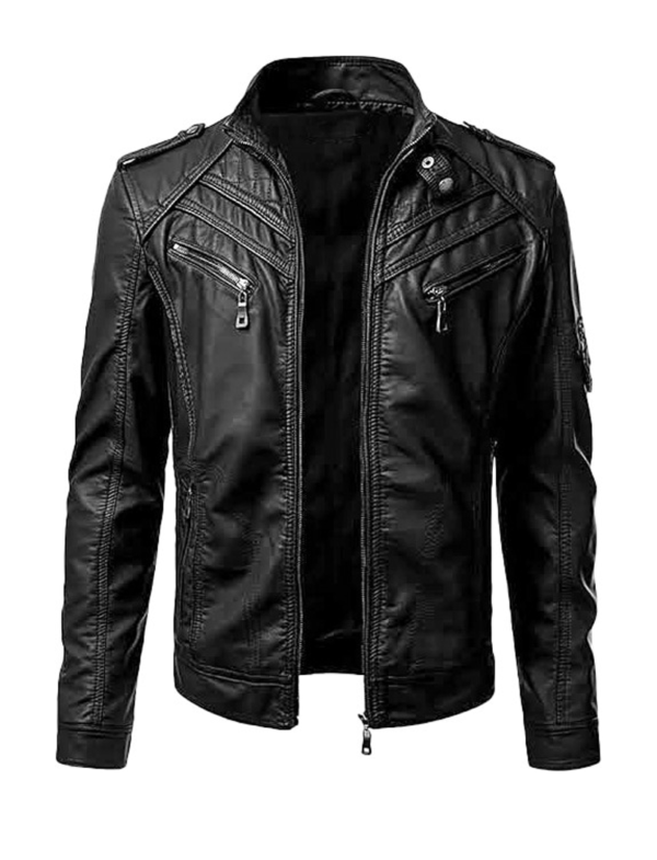 Bold Black Leather Biker Jacket For Men